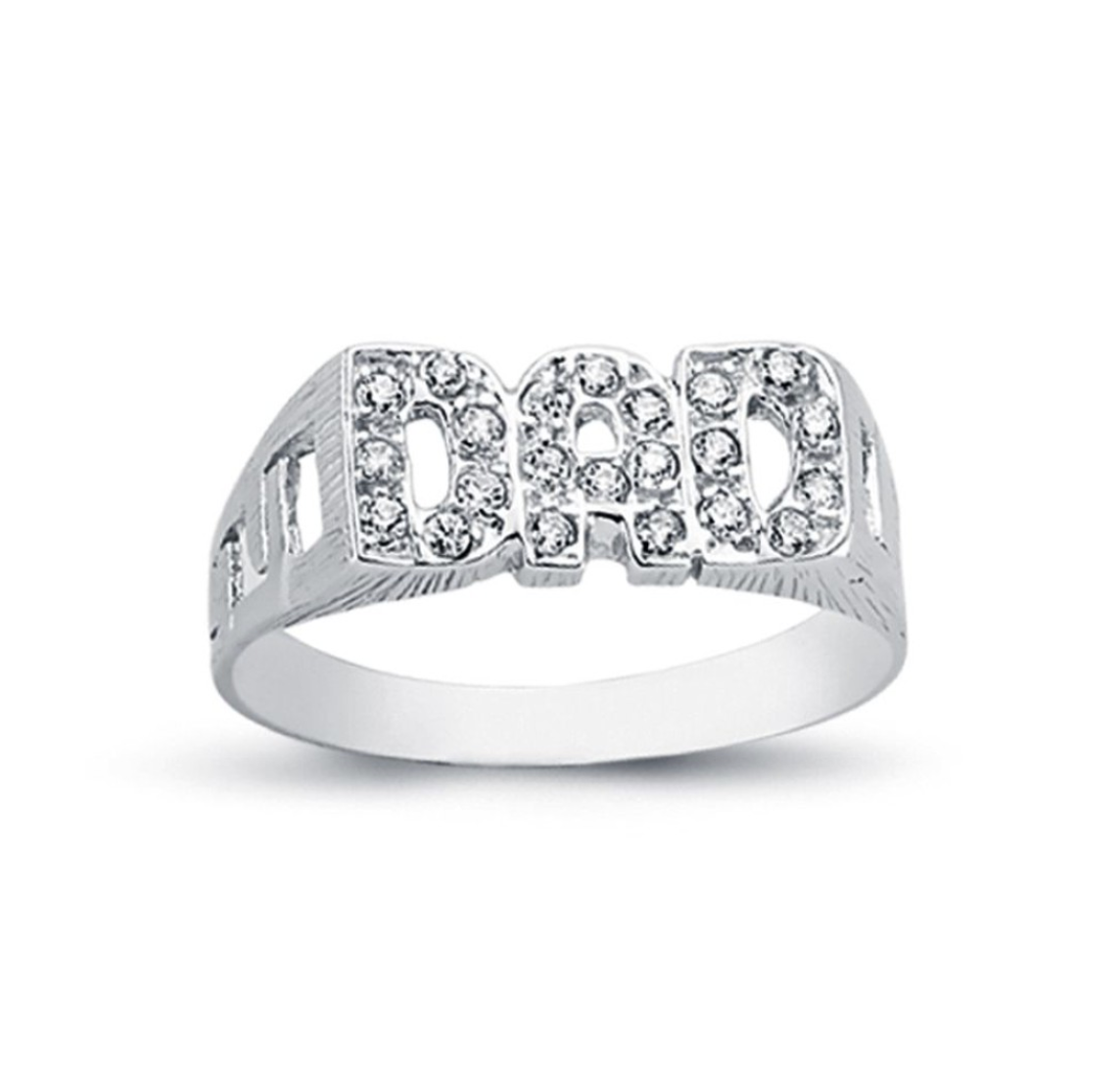 Dad Ring Sterling Silver CZ Curb Shoulders
