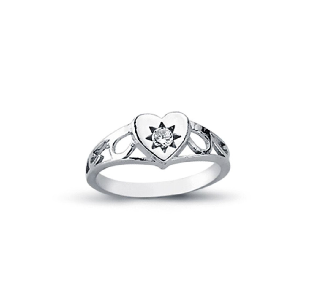 Signet CZ Set Heart Ring Sterling Silver
