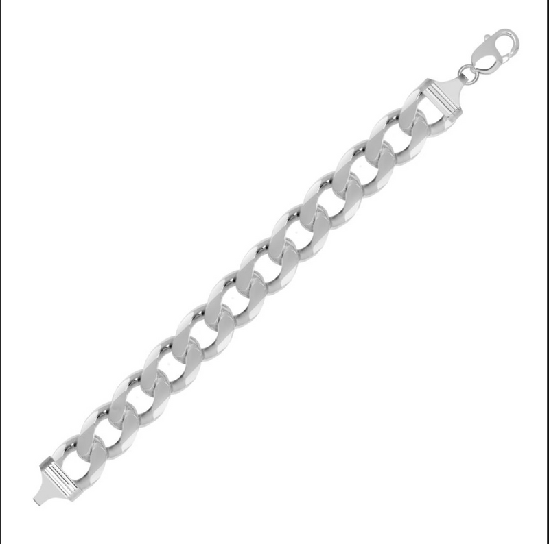 15.5mm Diamond Cut Flat Curb Chain Sterling SIlver